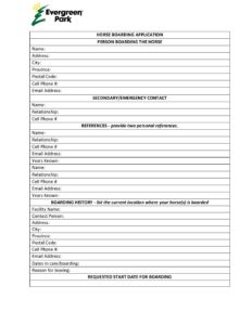 FOSTER'S PAVILION HORSE BOARDING APPLICATION