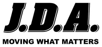 The image prominently displays the black, bold, italicized letters J.D.A. with periods, set above the black, capitalized phrase MOVING WHAT MATTERS, all on a white background.