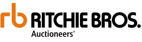 The image displays an orange stylized rb symbol followed by the capitalized black text RITCHIE BROS., with Auctioneers written below it on a white background.