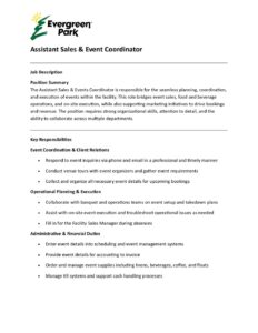  ASSISTANT SALES & EVENT COORDINATOR