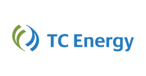The image shows the TC Energy logo, which includes a graphical emblem of green and blue curved shapes on the left, followed by the company name TC Energy written in blue text, all set against a white background.