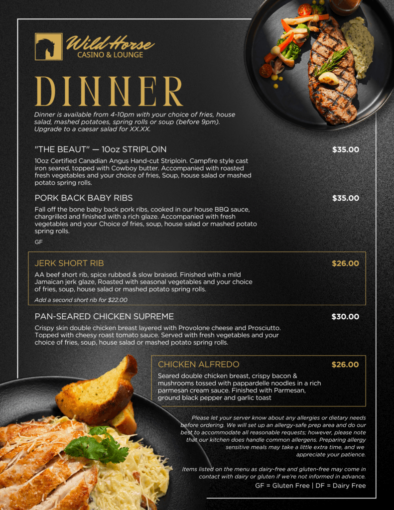 From steak, wings, and pasta to other tasty creations, there’s something for every craving!