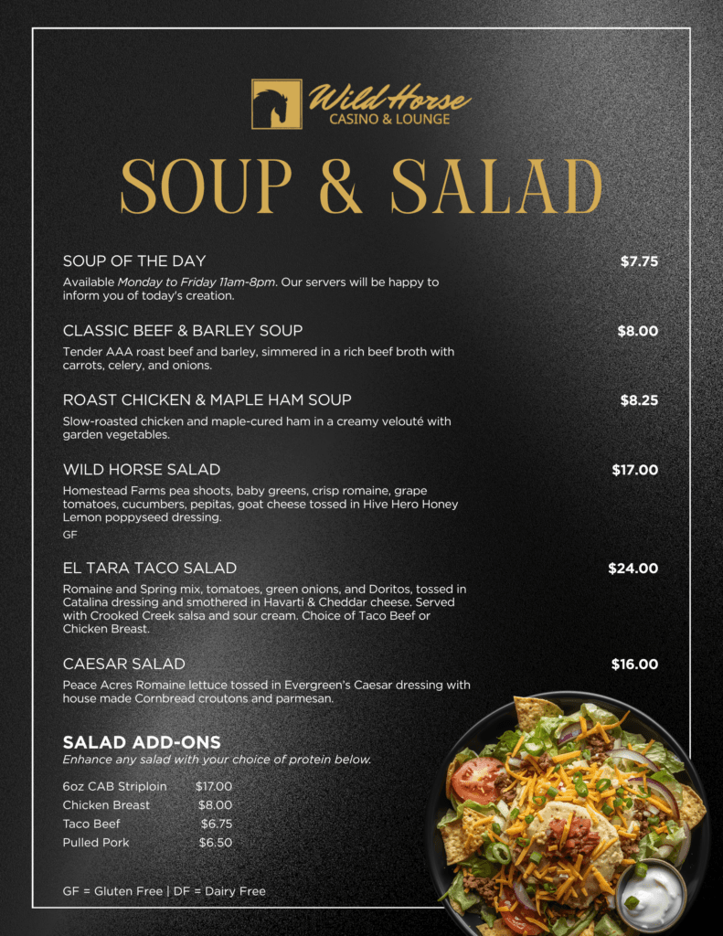 From steak, wings, and pasta to other tasty creations, there’s something for every craving!